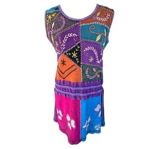 Karma Circle Boho Patchwork Dress Medium Festival Indie Embroidered Mini Hippie